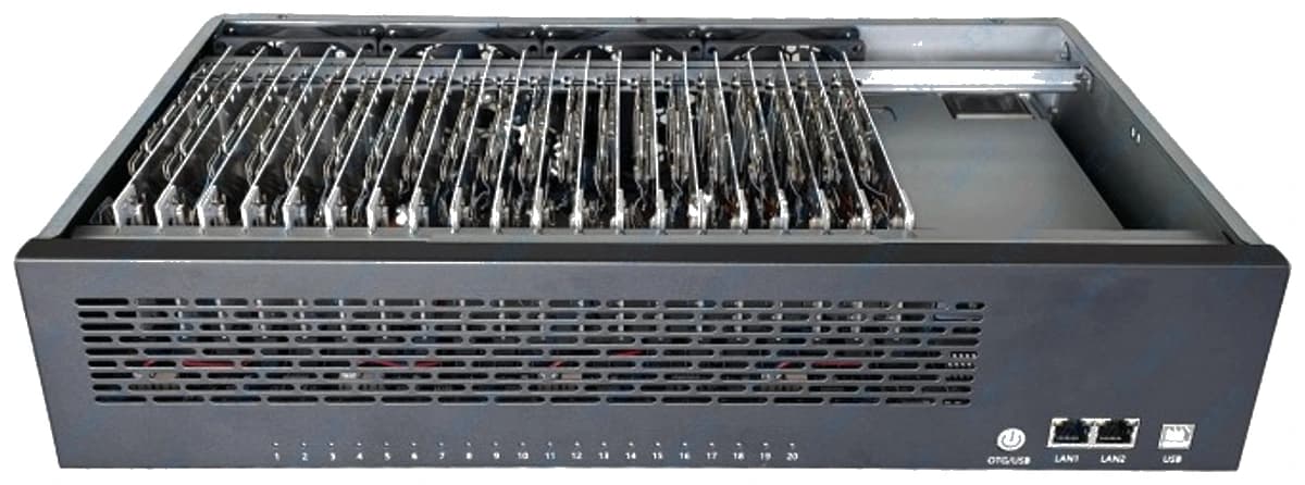 20-node phone farm box chassis with USB, LAN1, LAN2 and OTG ports