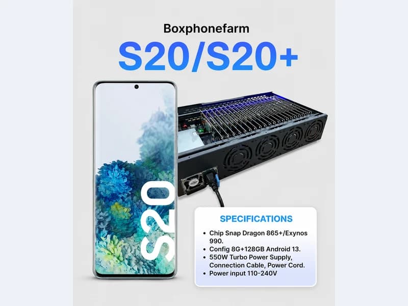 Galaxy S20 phone farm box configuration